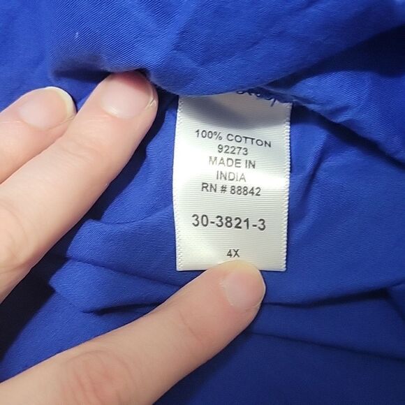 Woman Within Women's blue perfect pintucket tunic size 4x roll tab sleeve plus - Picture 6 of 10